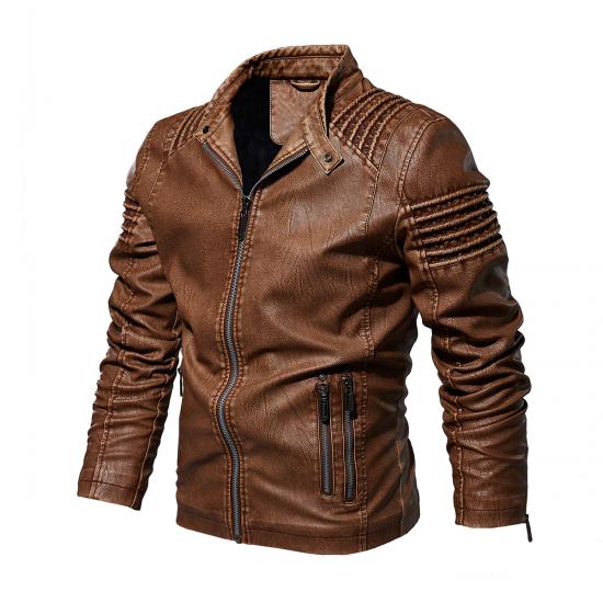 Winter Leather Jacket Men Fleece Stand Collar Motorcycle Pu Coat Warm Fashion Slim Moto Biker Ouertwear Brand Mens Clothing