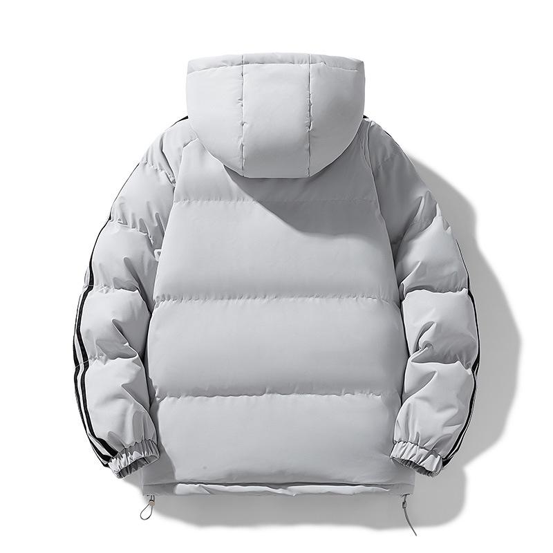 Men's Trendy Three-Stripe Hooded Down Jacket - Thick, Warm & Loose Fit