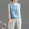 Women's Cotton & Linen Artistic Sleeveless Vest - Solid Color, Round Neck, Slim Fit Camisole for Spring/Summer