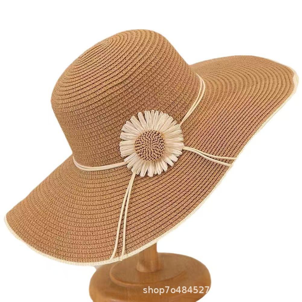 French Small Daisy Large Brim Breathable Straw Hat Women's Summer Seaside Vacation Woven Hat Raffia Sun Hat Tide