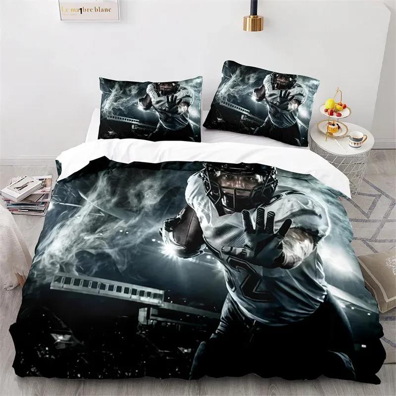 Set Copripiumino Sportivo Set Biancheria da Letto Giocatore di Football Americano per Ragazzi Ragazze Bambini Copripiumino Sportivo con Federe