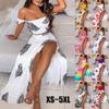 Set Vestito Midi Retro Senza Spalline Stampato Bohémien Francese Estivo Aderente