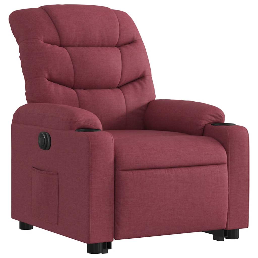 Electric Recliner Chair with Rising Function Burgundy Fabric