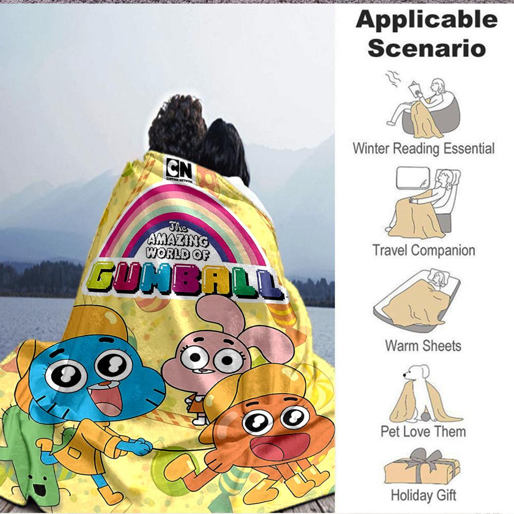 1 stuks Cartoon Network Gumball Gezellige Print Deken Lichtgewicht Warme Flanellen Plaid voor Bank, Bed, Woonkamer