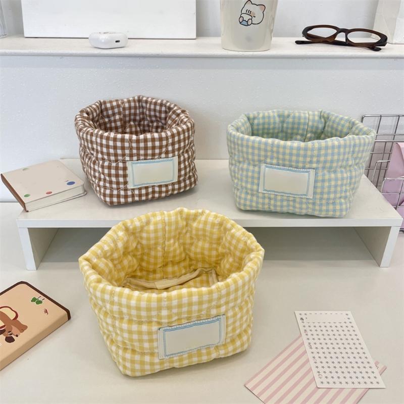 Checkered Pattern Storage Bin Multipurpose Cloth Organizers For Cosmetics Office Supplies Household Items Easy To Clean