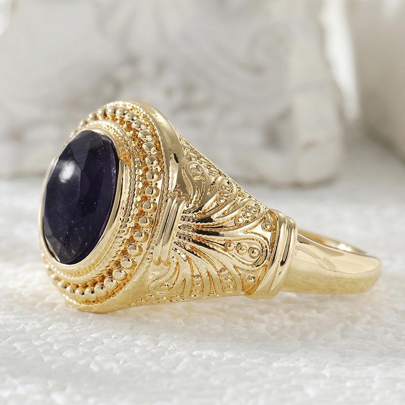 Vintage Inlaid Purple CZ Women's Ring Ethnic Gold Color Hand Carving Daily Wear Party Jewelry Anniversary Gift
