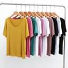 Modal Summer Korean Loose Plus Size V-Neck Short Sleeved T-Shirt for Women Pajamas Shirt Top Solid Color T-Shirt Sleepwear