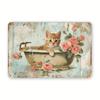 Cat, Bath Vintage Metal Tin Sign, Indoor and Outdoor Decoration Hanging Tin Painting, Wall Room Residential Bedroom Office