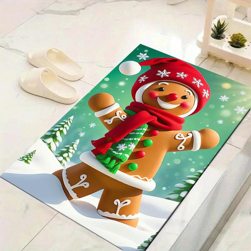 1pc Cute Gingerbread Man Print, Design Indoor Area Rug - Soft, Anti-Slip, and Durable Gaming Room Decor for Bedroom