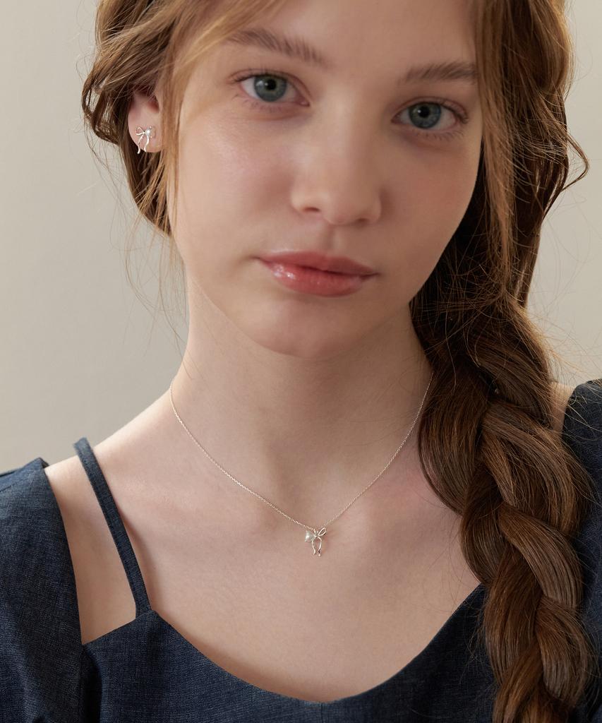 Tatiana (Silver 925) One-Side Heart Ribbon Necklace Nz2171