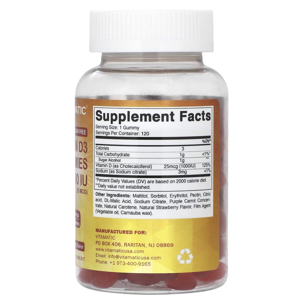 Vitamin D3 Gummies, Natural Strawberry Flavor, 1,000 Iu (25 Mcg), 120 Gummies