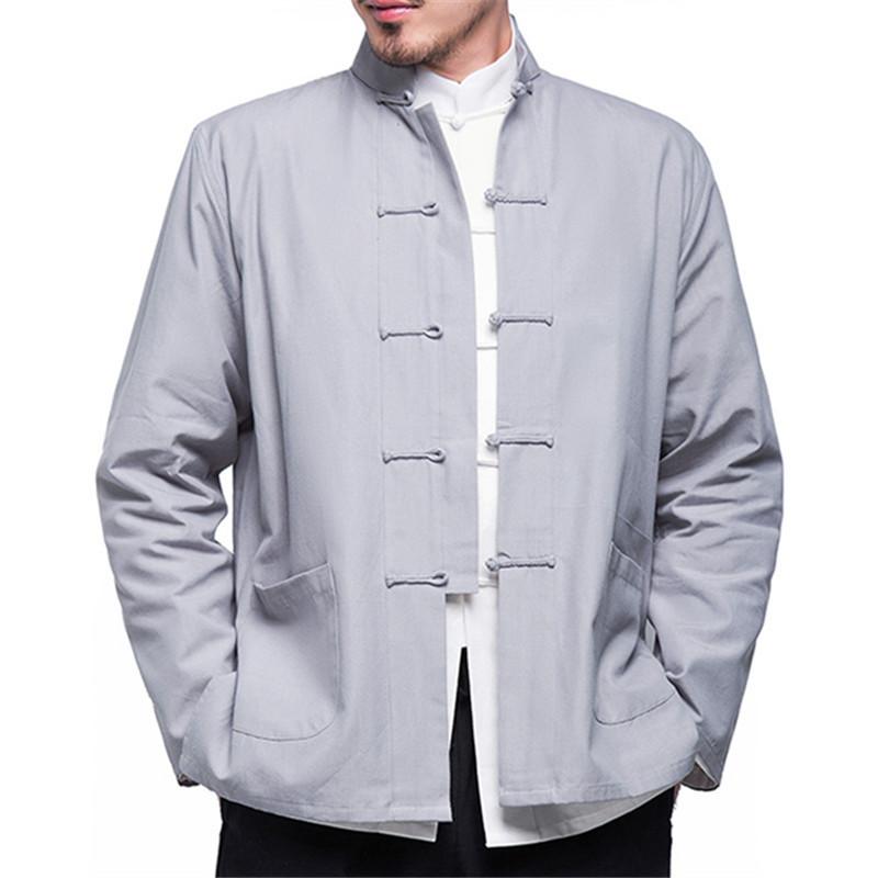 Autumn Men's Chinese Style Cotton Linen Coat Loose Kimono Cardigan Men Solid Color Linen Outerwear Jacket Coats