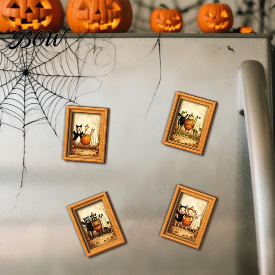 Dorm Room Metal Cabinet Magnets Wooden Black Cat Fridge Magnet, Seasonal Cartoon Kitchen Bathroom Decor, Cute Pumpkin Spooky Ornaments Theme