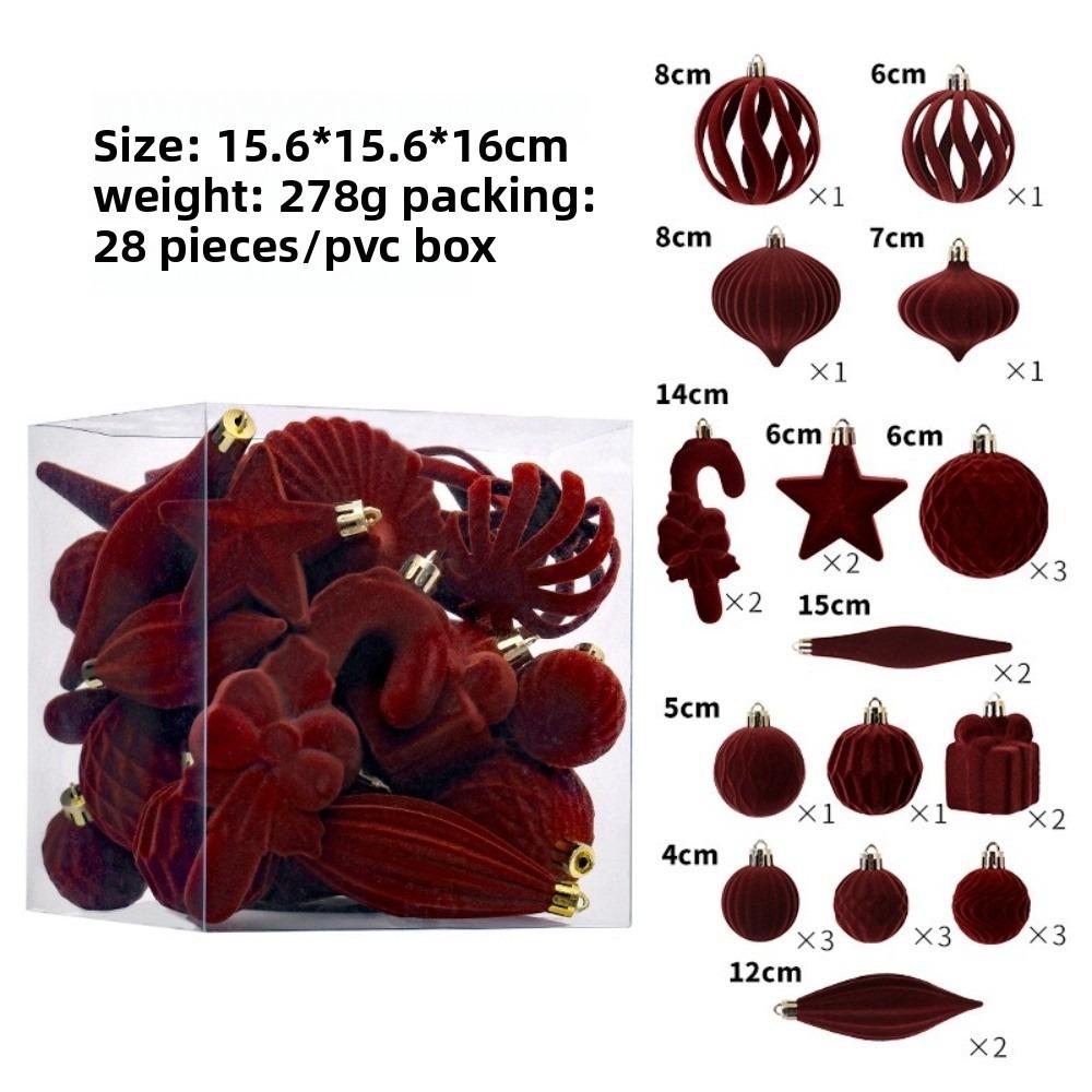 28pcs New Special-shaped Christmas Ball Pendant Flocked Shatterproof Xmas Tree Charm Xmas Tree Ornament Merry Christmas