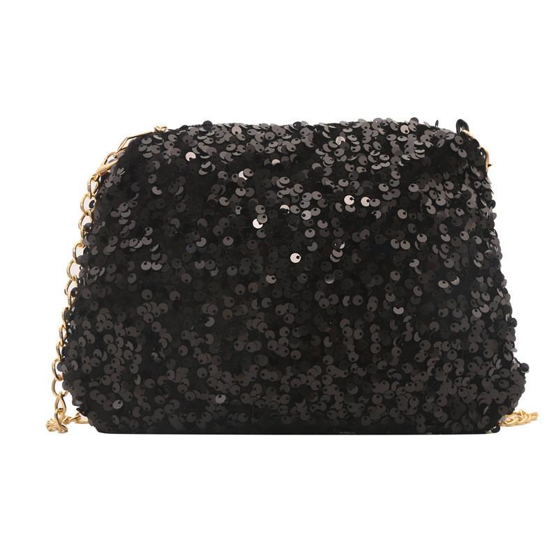 Black And White Sparkly Underarm Bag Women 2024 New Spring Nightclub Chain Small Square Bag Street Fashion