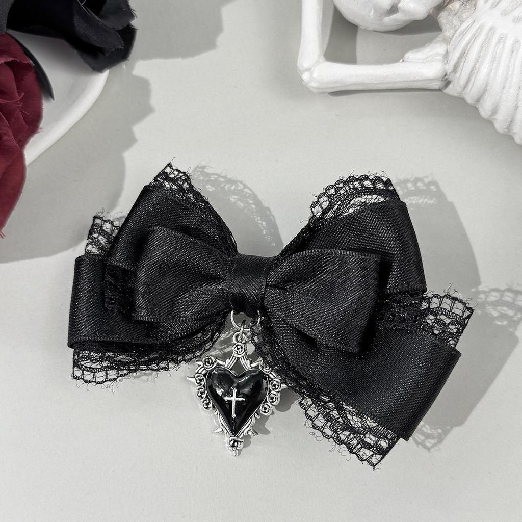 Gothic Lolita Stil Hårklämma Svart Bandrosett Trendiga Hårklämmor för Kvinnor