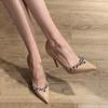 Pointed Head Shallow Mouth Rhinestone Patent Leather Thin Heels Single Shoes Women's Autumn Sexy Temperament Fairy Nude High Heels