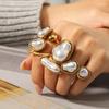 Luxury Baroque Imitation Pearl Adjustable Rings for Women Fashion Metal Droplet Niche Design Index Finger Ring Party Jewelry