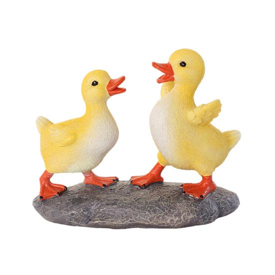 2 Pcs Little Yellow Duck Resin Cartoon Duck Figurine Realistic Small Garden Statue for Outdoor Patio