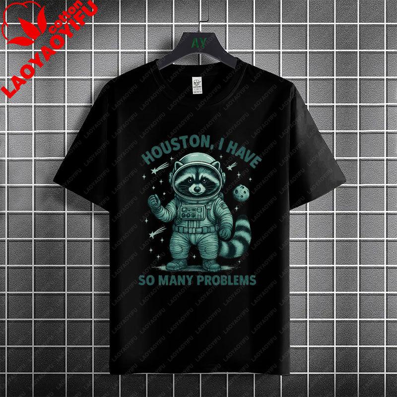 Funny Raccoon Astronaut Space Pattern Graphic Tshirt 100 Cotton Short Sleeve Fashion Casual Tshirt Perfect For Outdoor Wear