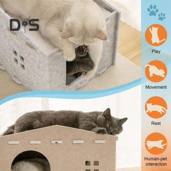 Cat Bed Large Cat Cave Nest Pet House Felt Cat Play Rest Space Pet Condo Hideaway Cube 2 In 1 Scratching Board Cat Bed for Indoor Cats