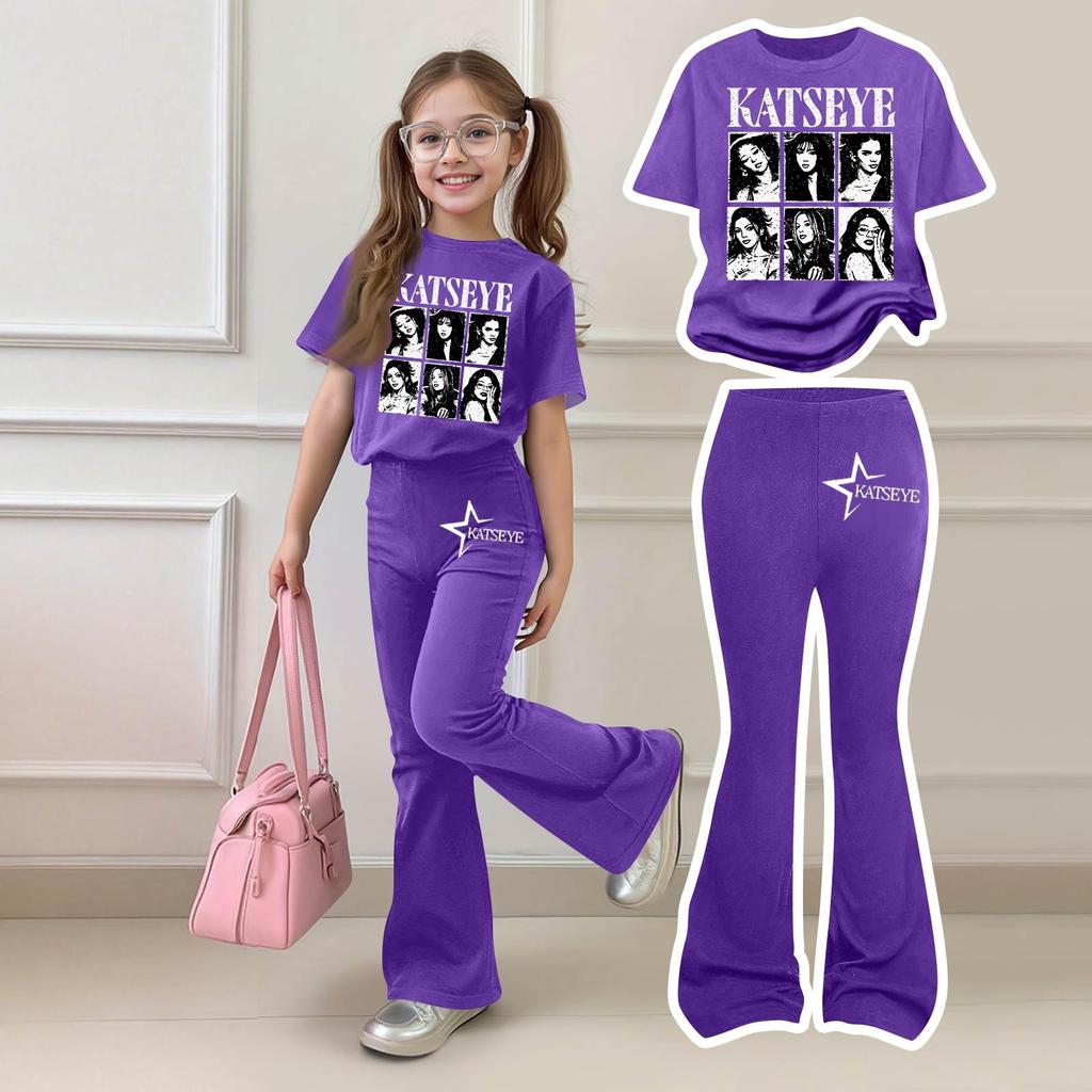 Girls Casual Short Sleeve Printed Outfit Set for Daily Summer Wear