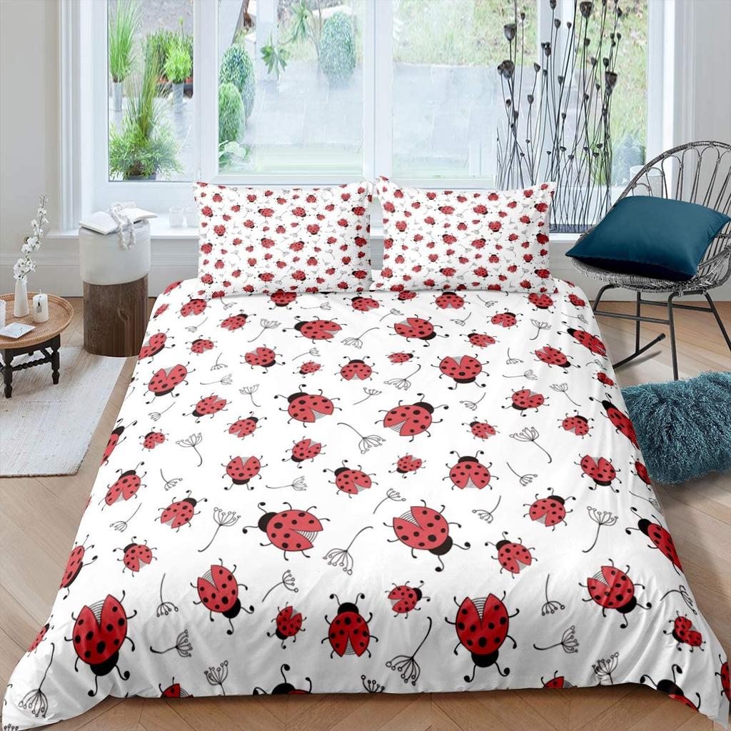 3D Ladybug Printed Soft with Soft Fabric Duvet Cover - Flying Entomology Theme, for Children Kids, Young Boys & Young Girls