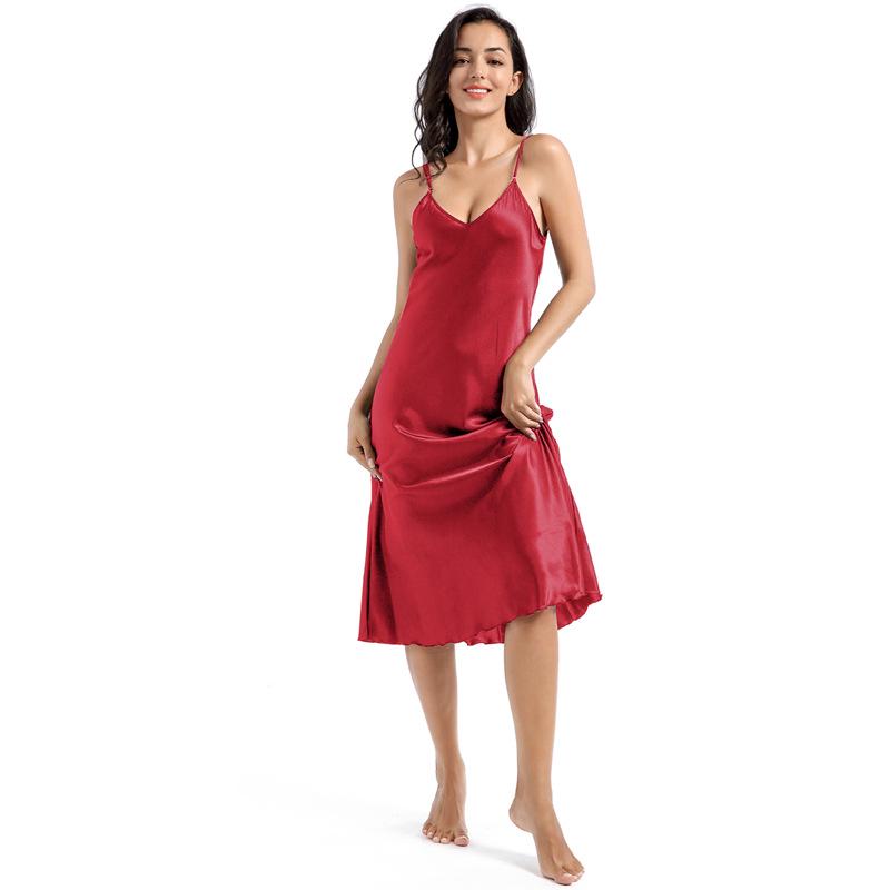 Plus Size Satin Deep V-Neck Spaghetti Strap Nightgown