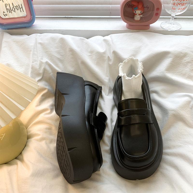 British Style 7Cm Small Leather Shoes Women'S Bright Leather Loafers~ Spring And Summer Skirt Socks Wear Mary Jane Single Shoes