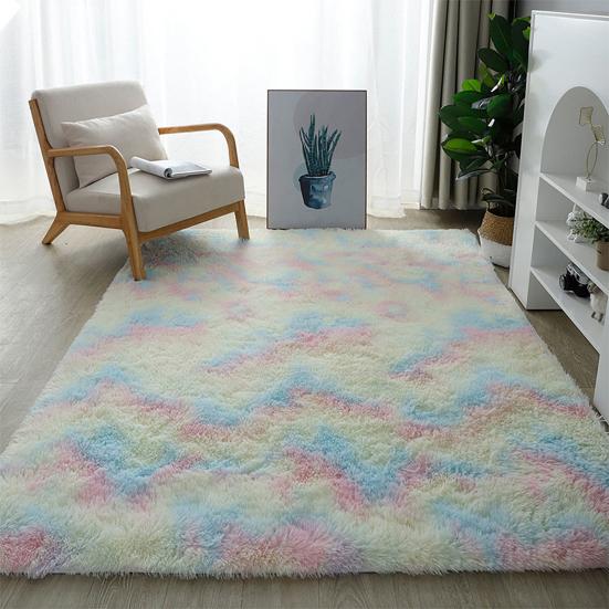 Fluffy Floor Mat Plush Area Rug with Non-slip Backing Shaggy Fuzzy Bedroom Carpet Bedside Rug for Nursery Playroom Living Room Dorm