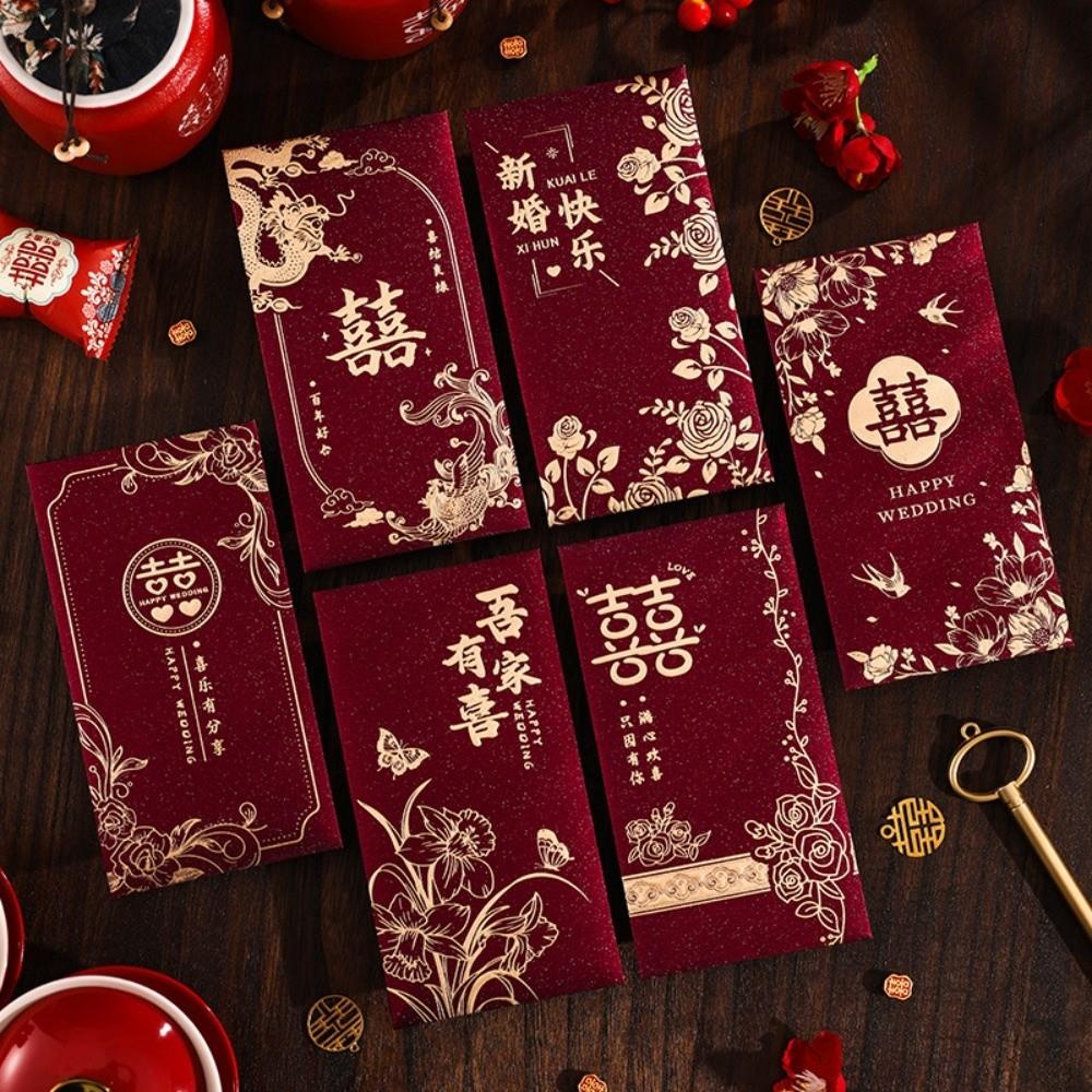 Chinese Horse Year New Year Red Envelope Hot Gold Thickened Red Packet Hard Paper 6Pcs Mixed Chinese Money Envelopes Children