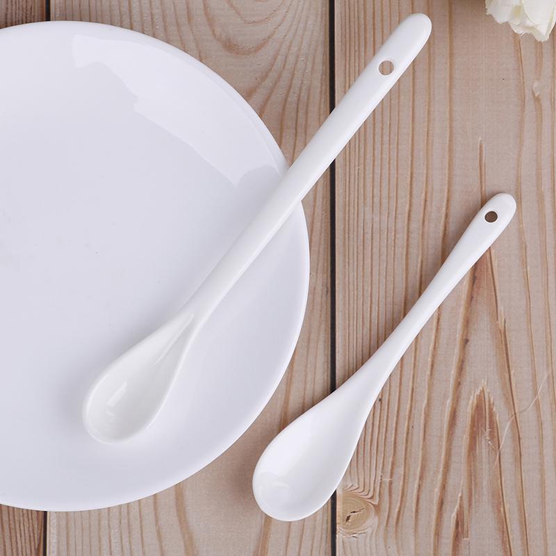Ceramic Spoons Long-Short White Porcelain Coffee Soup Sugar Tea Dessert Cutlery