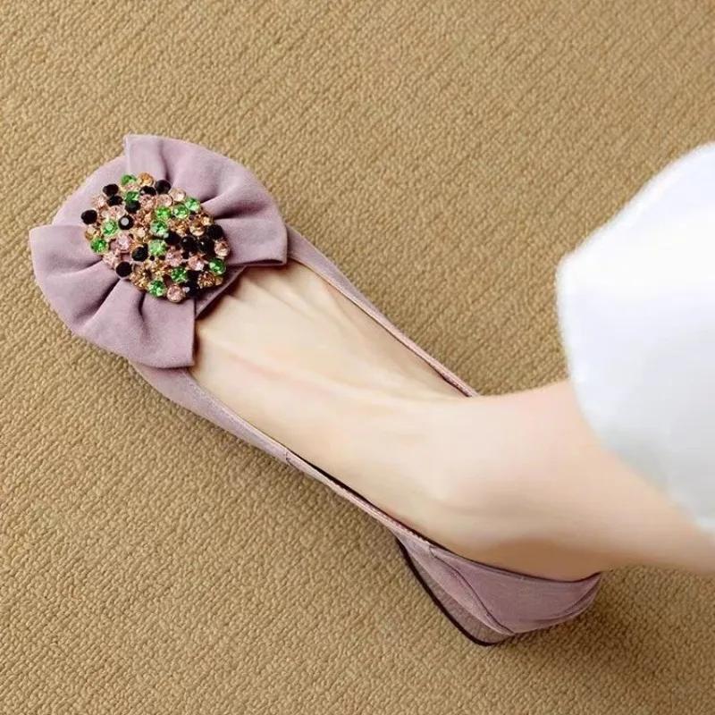 2025 Women's Shoes Slip-on Women's High Heels New Butterfly-knot Office and Career Best Seller Crystal Solid Heels Women