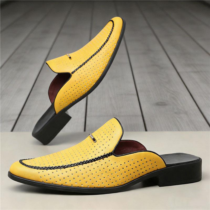 Chaussures Pantoufles Mi-Saison Nouvelles Designer Jaune Blanc Noir Homme Décontracté Cuir Verni Mules Mocassins Respirantes Mocassins Zapatos Hombre