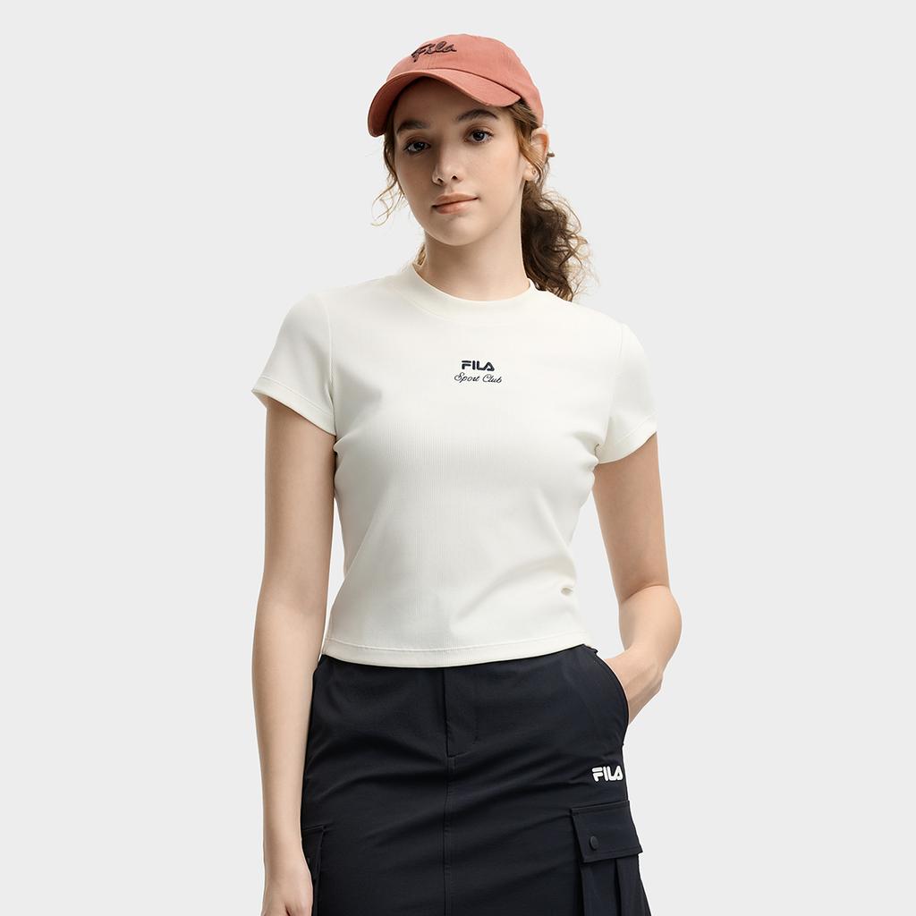Fila Original Simple Fashion Comfortable Versatile Short Sleeve T-Shirt Women Tops Cloud-Mushroom-White F11W539103FWT