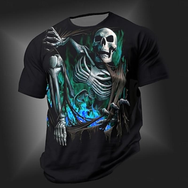 Men's T Shirt Tee Skull Crew Neck Clothing Apparel 3D Print Street Daily Sports Short Sleeve Punk Cool Designer