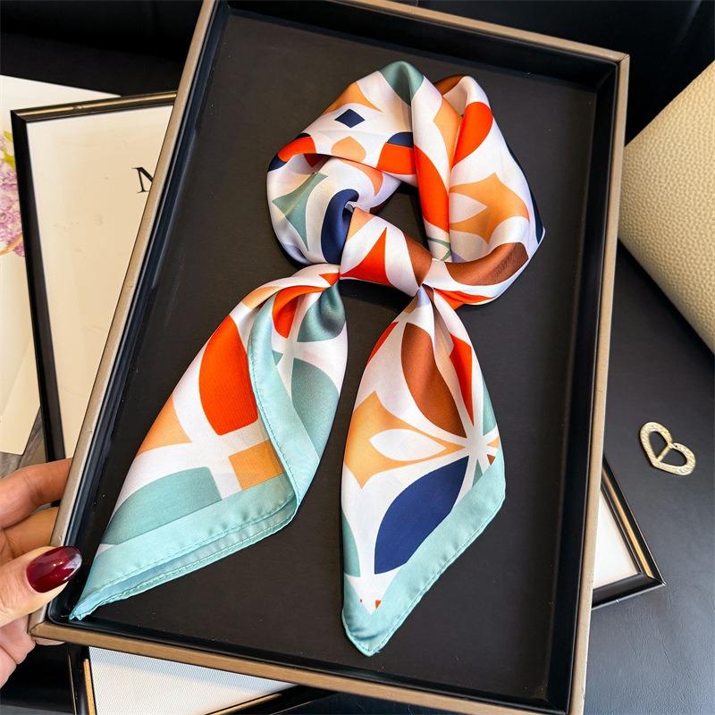 Women S Geometric Printed Silk Like Square Scarf For Summer
