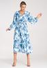 Floral Dress with Ruffles - Belted Dress At the Waist - Blue Dress M1140 R. S/M