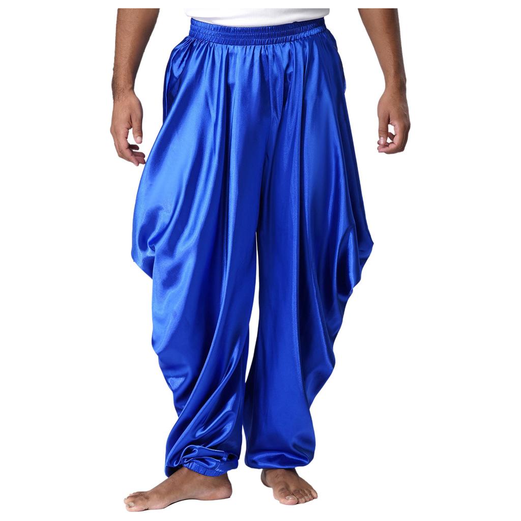 Mens Arab Prince Harem Pants Elastic Waistband Satiny Loose Trousers Cosplay Fashion Wear