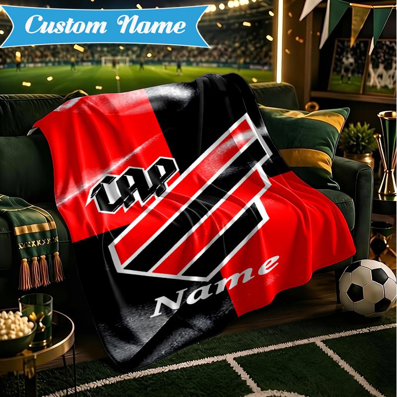 Custom Name Black Stripes Athletico Crest Blanket Lightweight Ideal Bedding Blanket Perfect for Travel, Camping, Living Rooms,Sofas,Christmas Gift