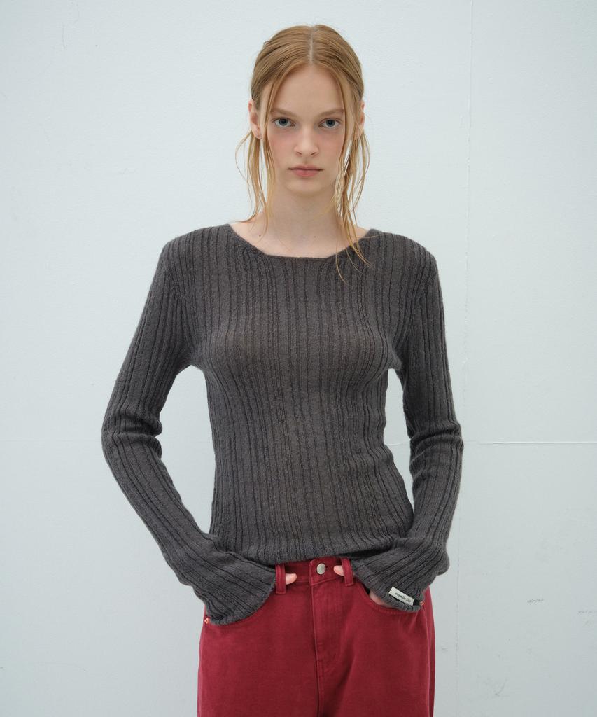 Obeodyupeulleeo Mohair Rib Knit Top_Charcoal