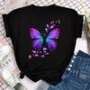 Mode Damen Unisex T-Shirt Bunter Schmetterling Blütenblatt Grafikdruck T-Shirt Lässig Rundhals Kurzarm Übergröße T-Shirt Unisex