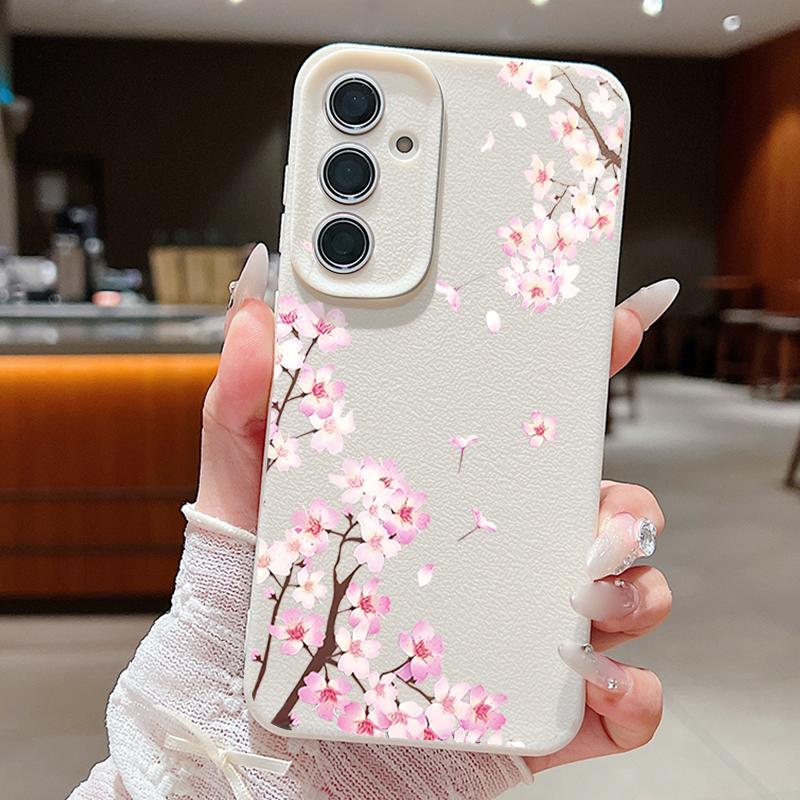 Pink Peach Blossoms Floral Case For Samsung S26 S25 S24 Ultra S23 S22 S21 FE A15 A16 A17 A26 A35 A36 A37 A54 A55 A56 A57 5G Leather Texture Cover