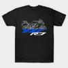 Asian Size Men Black Print T-shirt Yamaha Yzf-R7 2022-2025 No-Cut Heat Transfer Print Cotton Tshirt