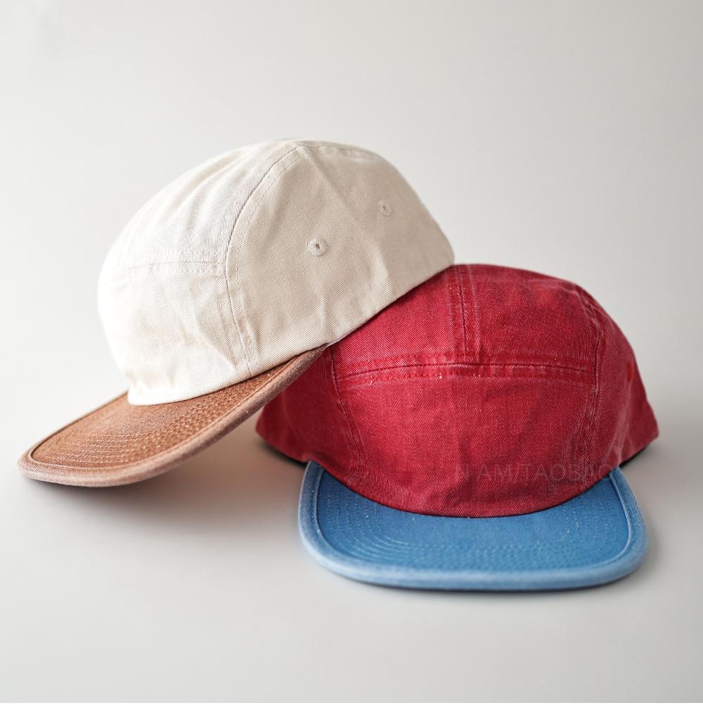 New Japanese Retro Color Matching Light Board Flat Brim Hemming Heavy Industry Hip-hop Hat Men Women Old 5-Panel Baseball Cap
