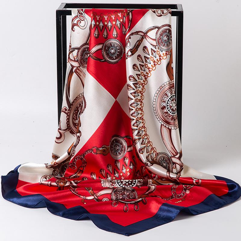 Chinese Style 90 * 90cm Large Square Scarf Simulated Silk Scarf Shawl Spring Autumn New Style Ribbon Cloak Turban Femme Sj114