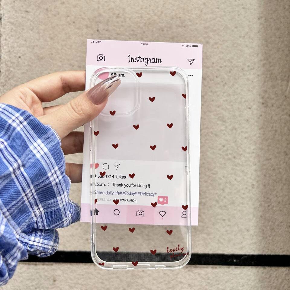 Fashion Black White Love Heart Phone Case For iPhone 16 17 14 15 11 12 Mini 13 Pro Max XS XR 7 8Plus Transparent Soft TPU Cover