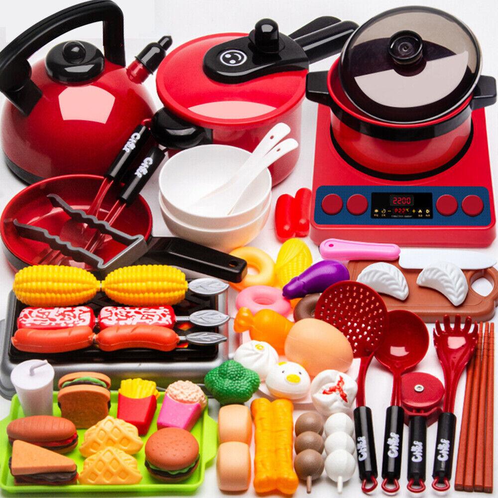 Realistic Play Kitchen Set For Kids With Lights Sounds 61-piece Cooking Toys