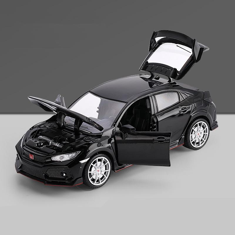 New 1:24 Honda Civic TYPE-R Alloy Car Model Die-cast Vehicle Metal Sports Car Model Sound and Light Collection Ornaments Children's Toy Gift
