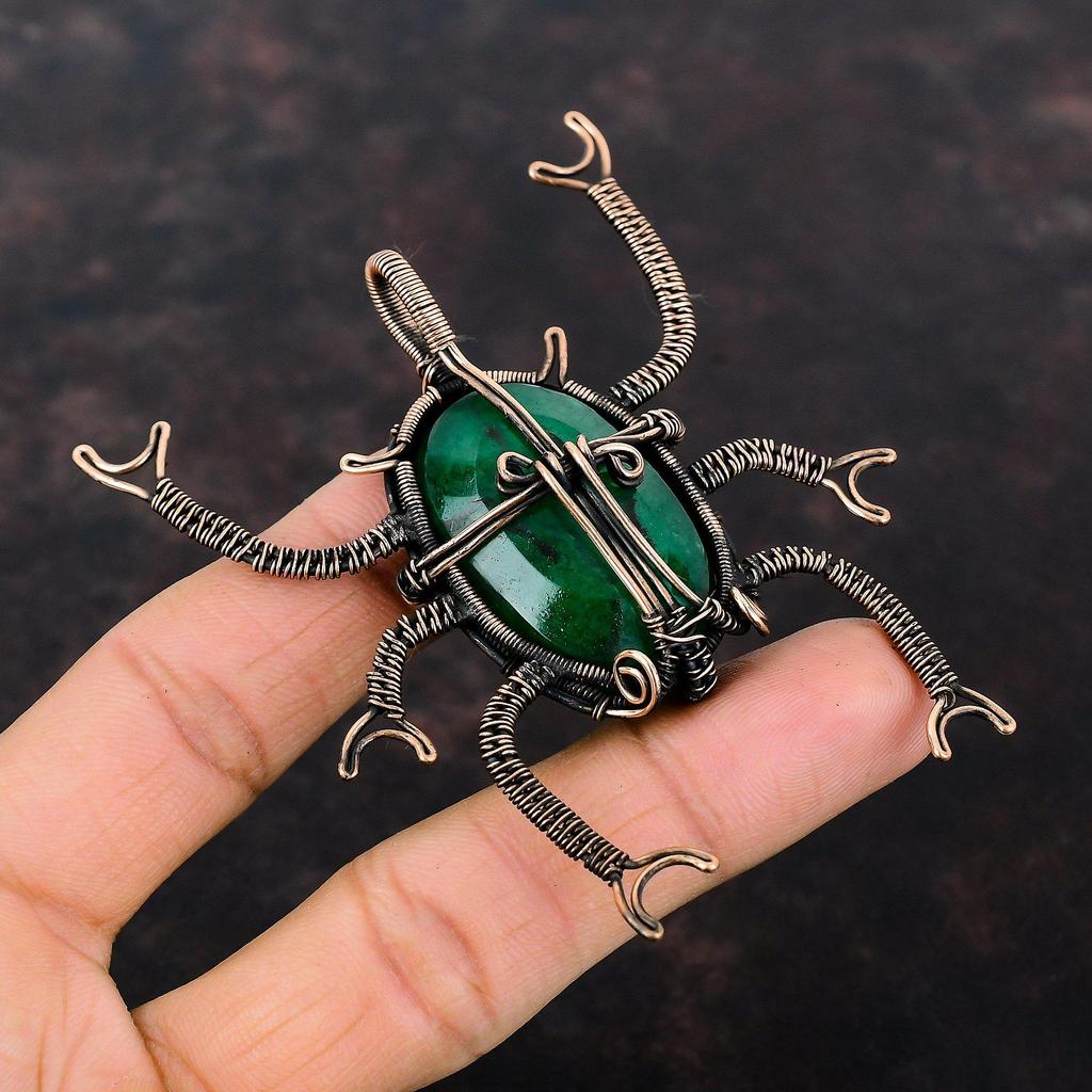 Faceted Zambian Emerald Copper Pendant Wire Wrapped Pendant Handmade Copper Jewelry Beetle Pendant Gift For Her Wire Wrap Gemstone Jewelry